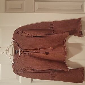 RIbbed, bell-sleeve sweater with a lace-up detail at the front neckline, Cotton